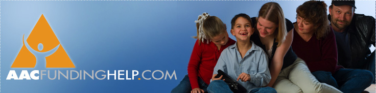 AAC Funding Help - A smiling family with a child using an AAC device